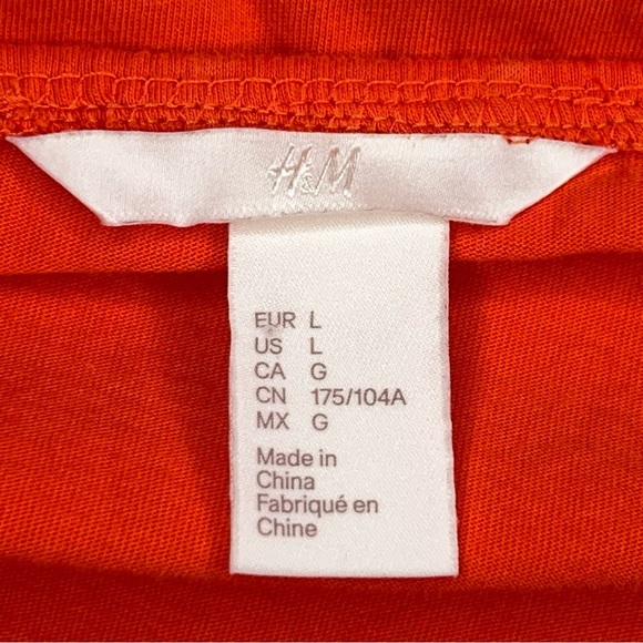 Large H&M Red Orange Black Embroidered Top Short Sleeve Peasant Vibrant Goth - Picture 10 of 12